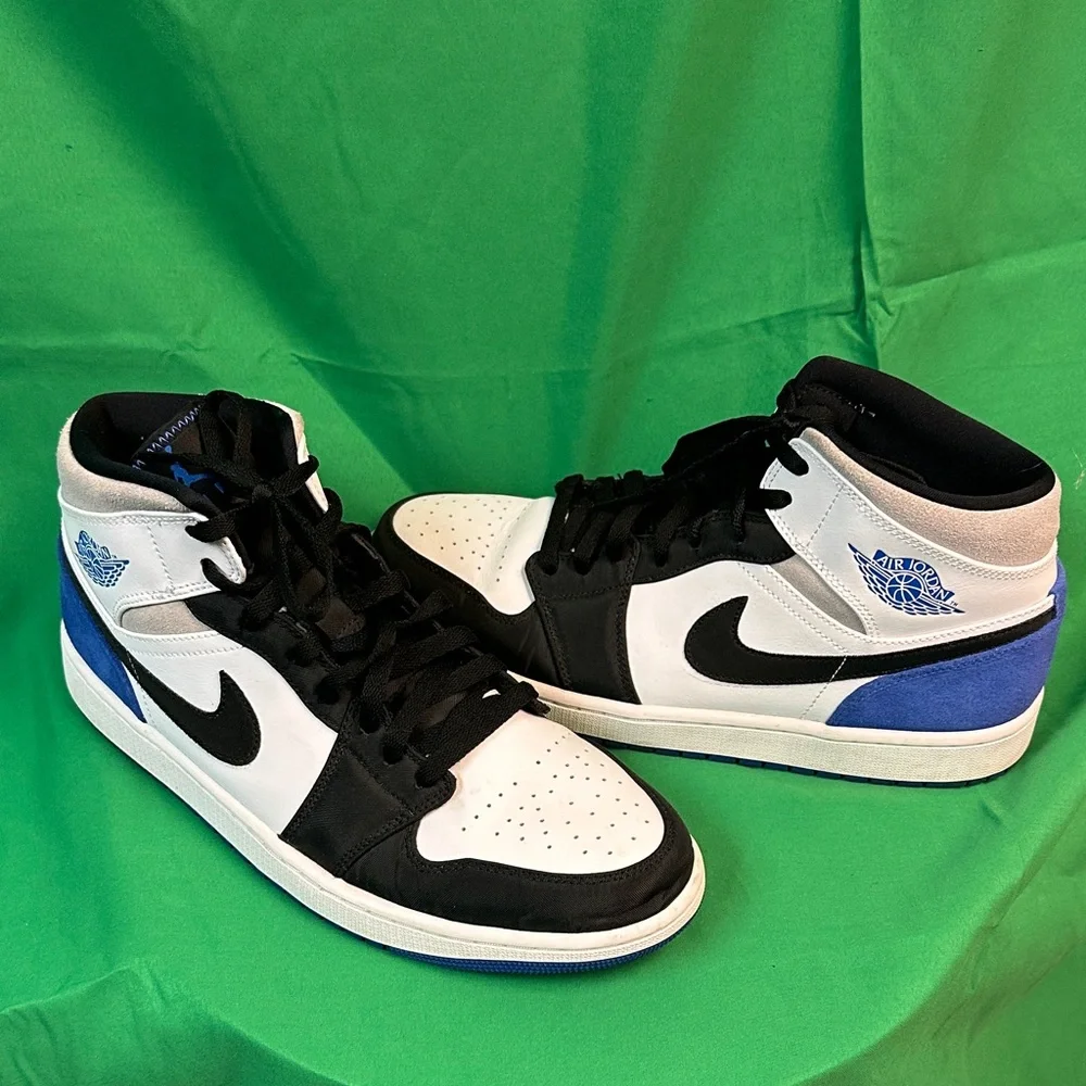 Jordan Ones Black, White, and Blue Sneakers - Picture 1 of 4